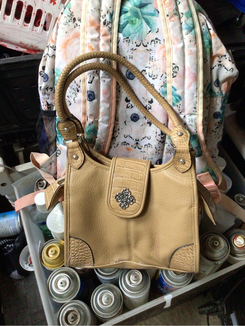 Rosetti Tan Shoulder Bag with Silver Filigree Accent